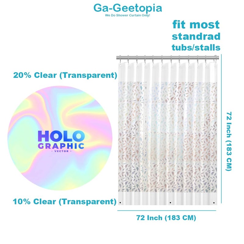 Ga-Geetopia Holographic 3D EVA Shower Curtain Liner Glitter Feather, 72x72 Premium Clear Plastic Bathroom Shower Curtain with Rustproof Metal Grommets for Shower Stall, Bathtubs - Image 2