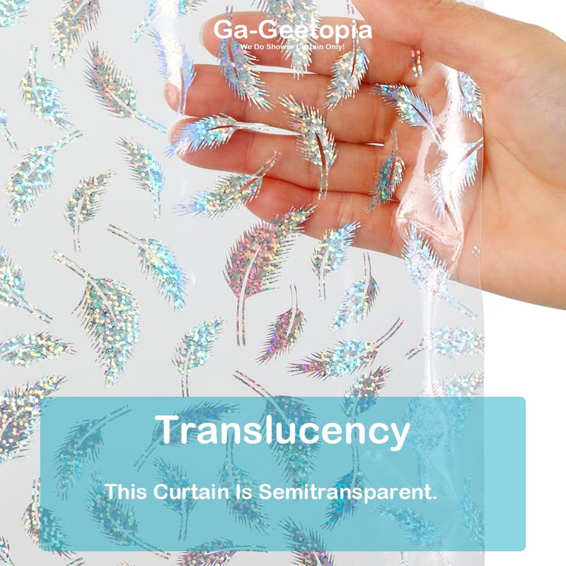 Ga-Geetopia Holographic 3D EVA Shower Curtain Liner Glitter Feather, 72x72 Premium Clear Plastic Bathroom Shower Curtain with Rustproof Metal Grommets for Shower Stall, Bathtubs - Image 4