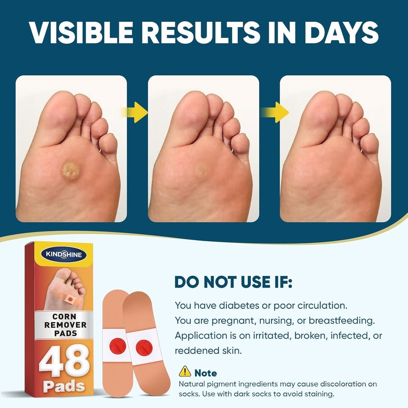 KINDSHINE 48P Corn Remover Pads for Feet and Toes, Extra Strength 40% Salicylic Acid Medicated Patches - Image 4