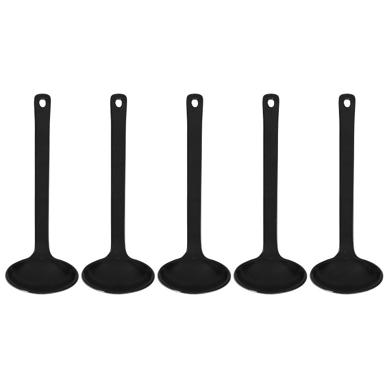 Turtle Shell Texture Plastic Soup Spoons 5Pcs Set Black Long Handle for Hot Pot Ramen - Image 2