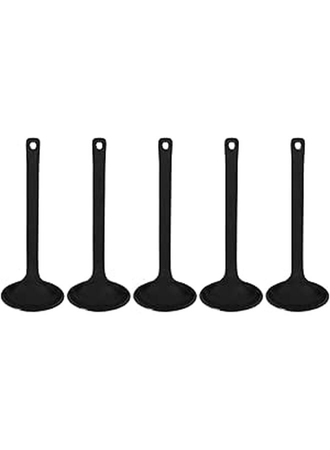 Turtle Shell Texture Plastic Soup Spoons 5Pcs Set Black Long Handle for Hot Pot Ramen - Image 1