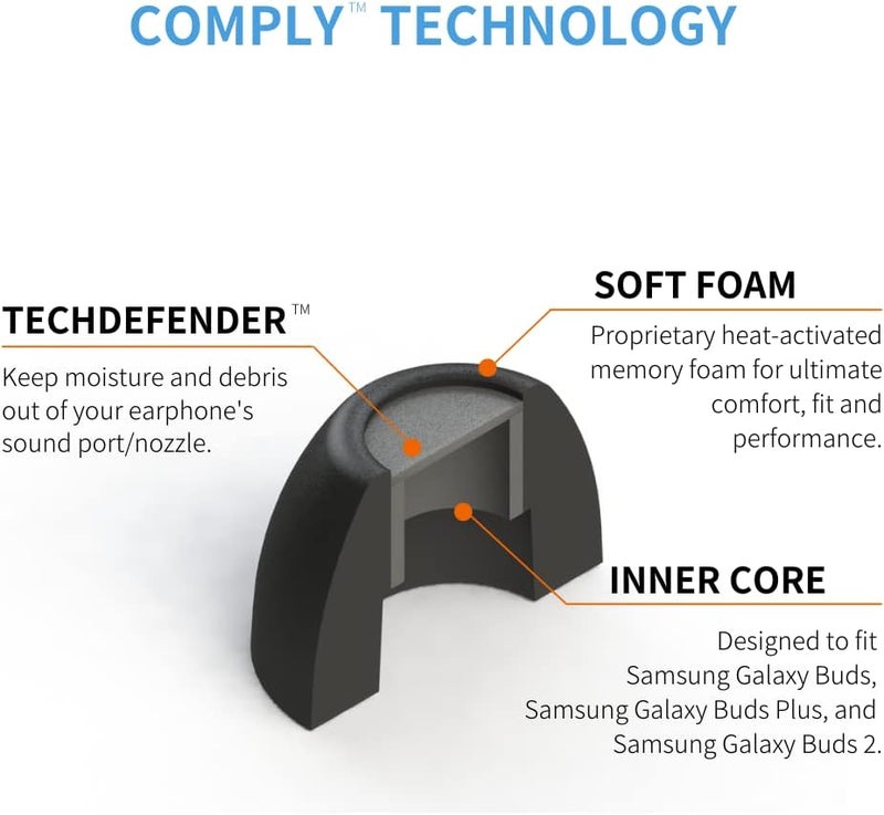 COMPLY TrueGrip Pro Memory Foam Replacement Earbud Tips for Samsung Galaxy Buds, Galaxy Buds+ True Wireless Earphones with Comfortable Memory Foam for a Secure Fit (Small, 3 Pairs),Black - Image 4