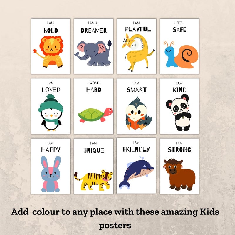 EKDALI Paper Aesthetic Posters For Room Decoration Kids Affirmation Poster With Animals Pictures For Kids Motivational Wall Abstract Poster Set Of 12 A5 Size 6 X 9 Inches Multi - Image 5