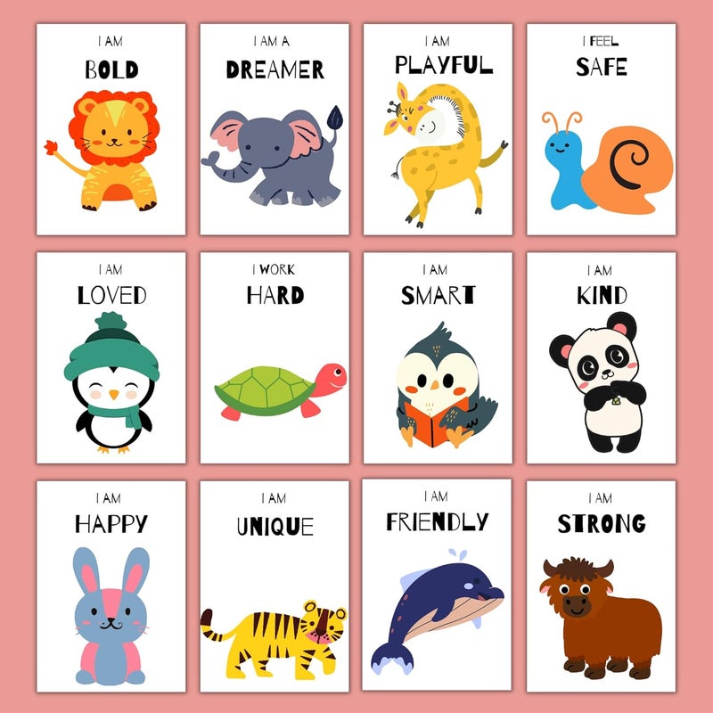 EKDALI Paper Aesthetic Posters For Room Decoration Kids Affirmation Poster With Animals Pictures For Kids Motivational Wall Abstract Poster Set Of 12 A5 Size 6 X 9 Inches Multi - Image 1