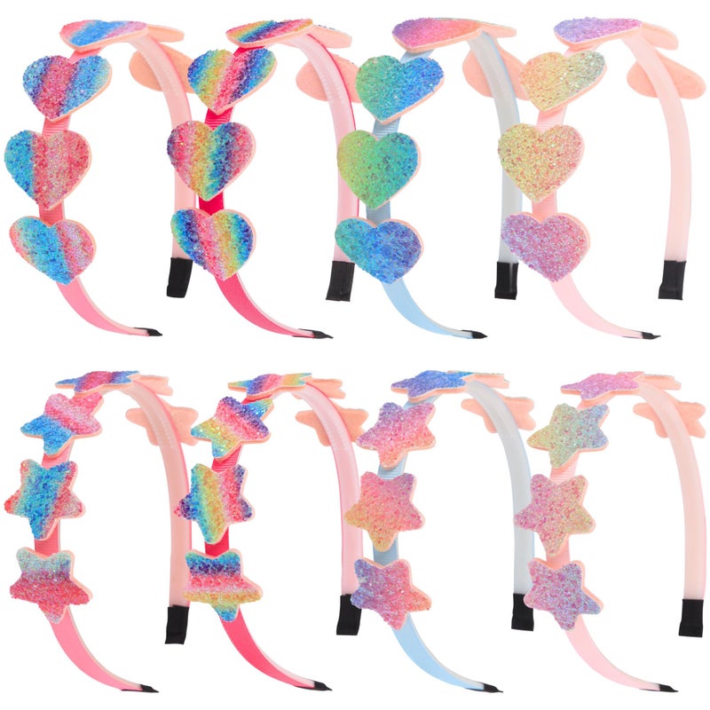XIMA Glitter Heart Girls Headbands Rainbow Star Hariband for Children Girls Hair Accessories Pack of 8