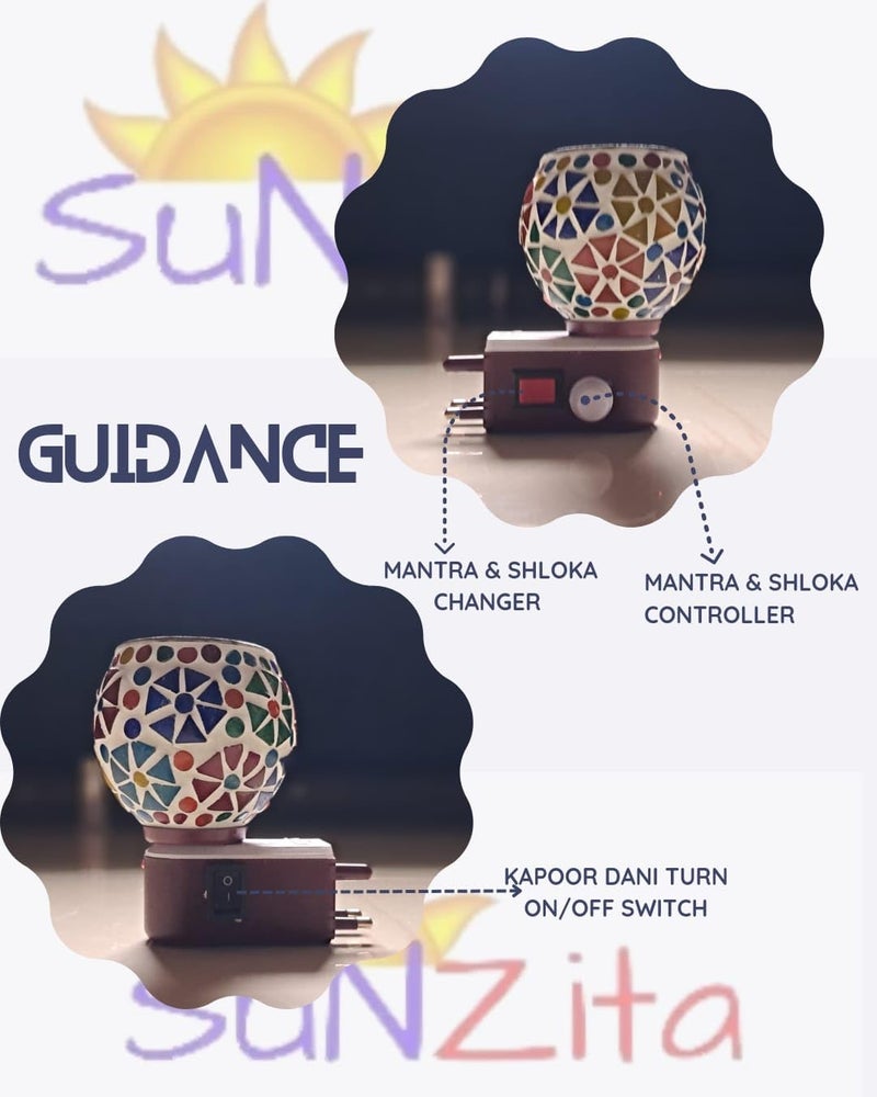 SuNZita Electric Kapoordani with Up to 15 Mantra Changing Box | Night Lamp Incense Burner, Aroma Burner, Electric Kapoor Burner, Electric Dhoop Dani with Spiritual Mantra - Pack of 1 - Image 3