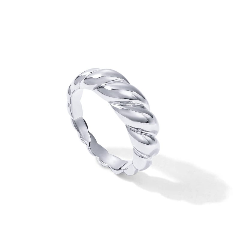 PAVOI Rhodium Plated Croissant Dome Rings for Women - Trendy Twisted Braided Band - Chunky Signet Stackable Ring Stetement Jewelry - Size 7 - Image 1