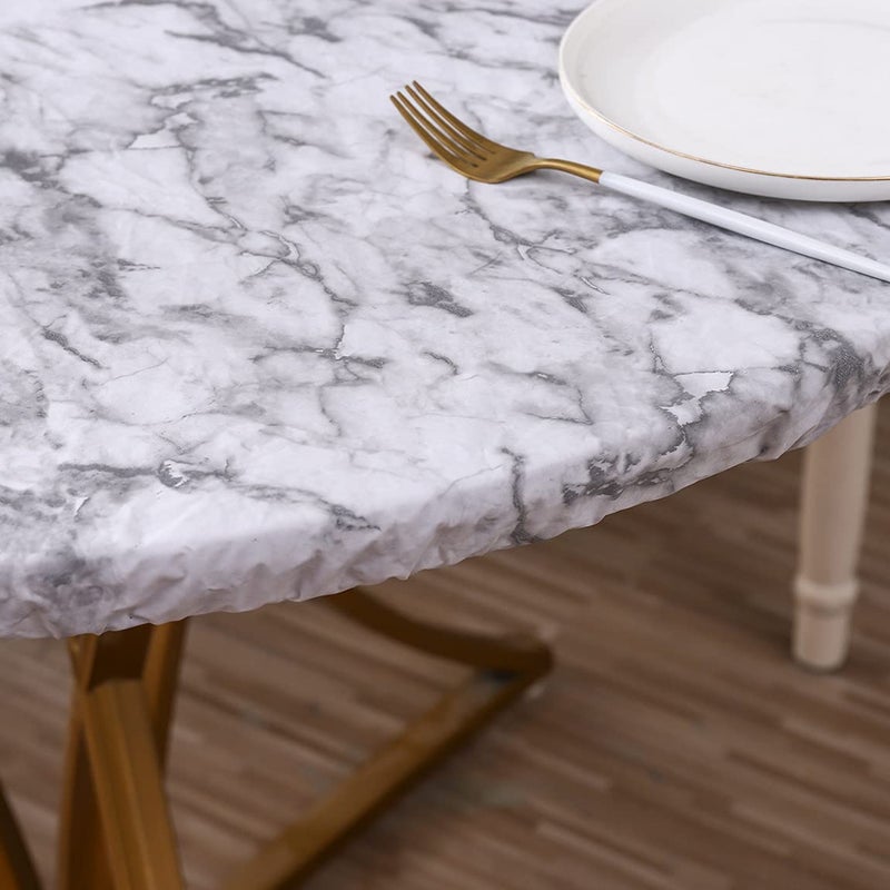 Walrus Round Vinyl Fitted Tablecloth with Flannel Backing Elastic Edge Design Table Cover Waterproof Oil-Proof PVC Table Cloth Stain-Resistant Best for 57"-66" Round - Image 4