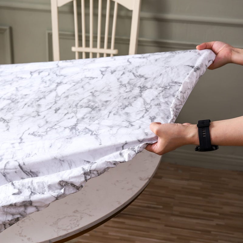Walrus Round Vinyl Fitted Tablecloth with Flannel Backing Elastic Edge Design Table Cover Waterproof Oil-Proof PVC Table Cloth Stain-Resistant Best for 57"-66" Round - Image 3