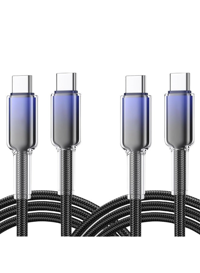 كابل شحن سريع بقوة 66 واط من نوع USB-C إلى USB-C بطول 1 متر، كابل شحن متين مضفر من النوع C، سلك مزامنة بيانات بموصل شفاف للهواتف والأجهزة اللوحية التي تعمل بنظام Android وأجهزة USB-C - Image 1