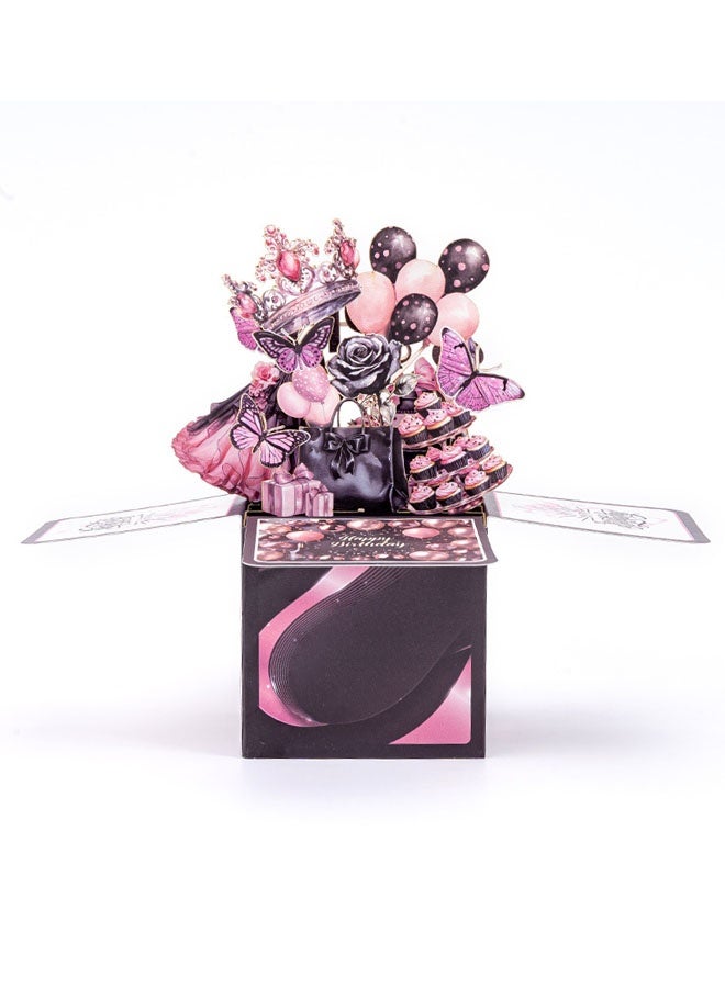 3D Box Black Silver Greeting Card with Envelope Happy Birthday Card Pop Up Creative Folding Blessing Card - Image 3