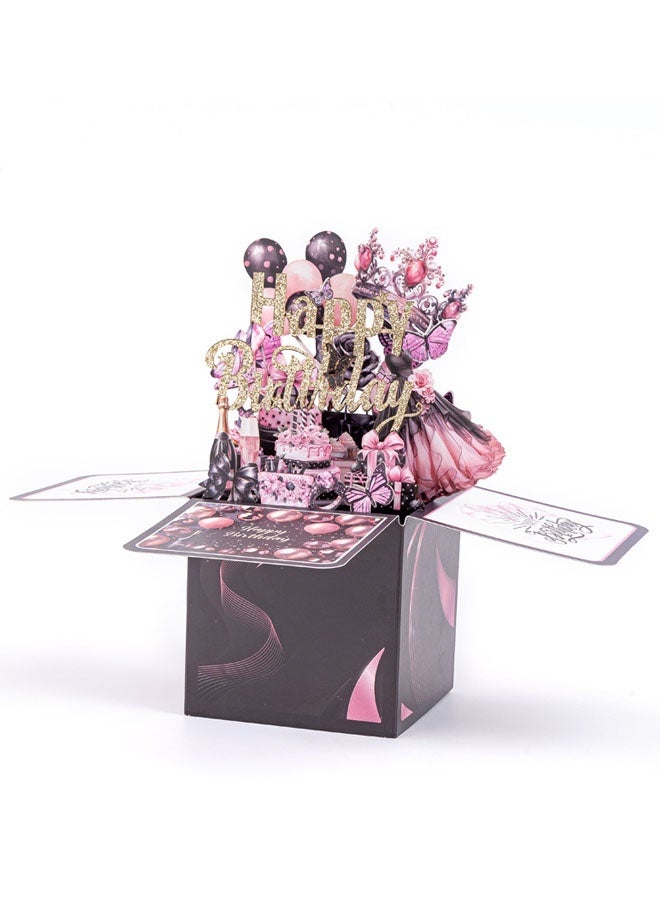 3D Box Black Silver Greeting Card with Envelope Happy Birthday Card Pop Up Creative Folding Blessing Card - Image 1