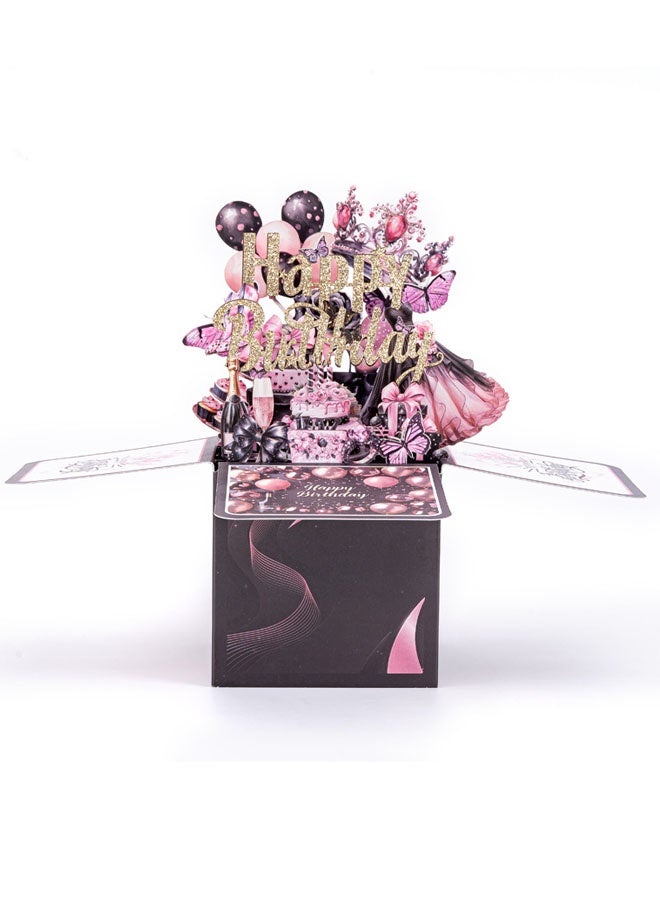 3D Box Black Silver Greeting Card with Envelope Happy Birthday Card Pop Up Creative Folding Blessing Card - Image 2