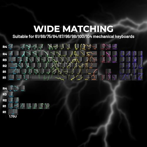 HITIME x XVX Lightning Keycaps 60 75 100 Percent - Shine Through Keycaps w/IMD Tech, for Mechanical Keyboards, Full 118 Key Set, OEM Profile, Lines Backlit, Side Printed - Black - Image 3