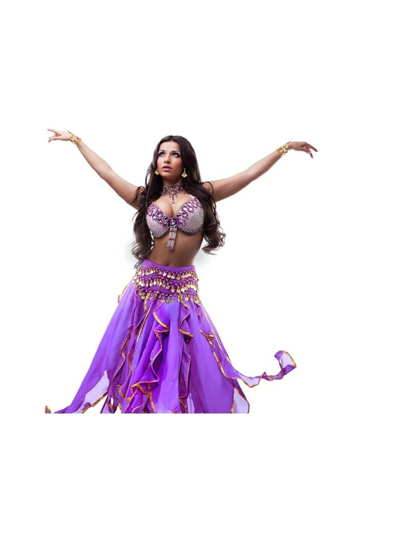 Excefore 8 Pcs Belly Dance Outfit Sets, Belly Dance Chiffon Skirt with Coins, Belly Dancing Hip Scarf Skirt Wrap, 2 Coin Bracelets, 2 Gold Boho Earrings, and 2 Boho Anklet Bracelet for Women Girls  - Image 3