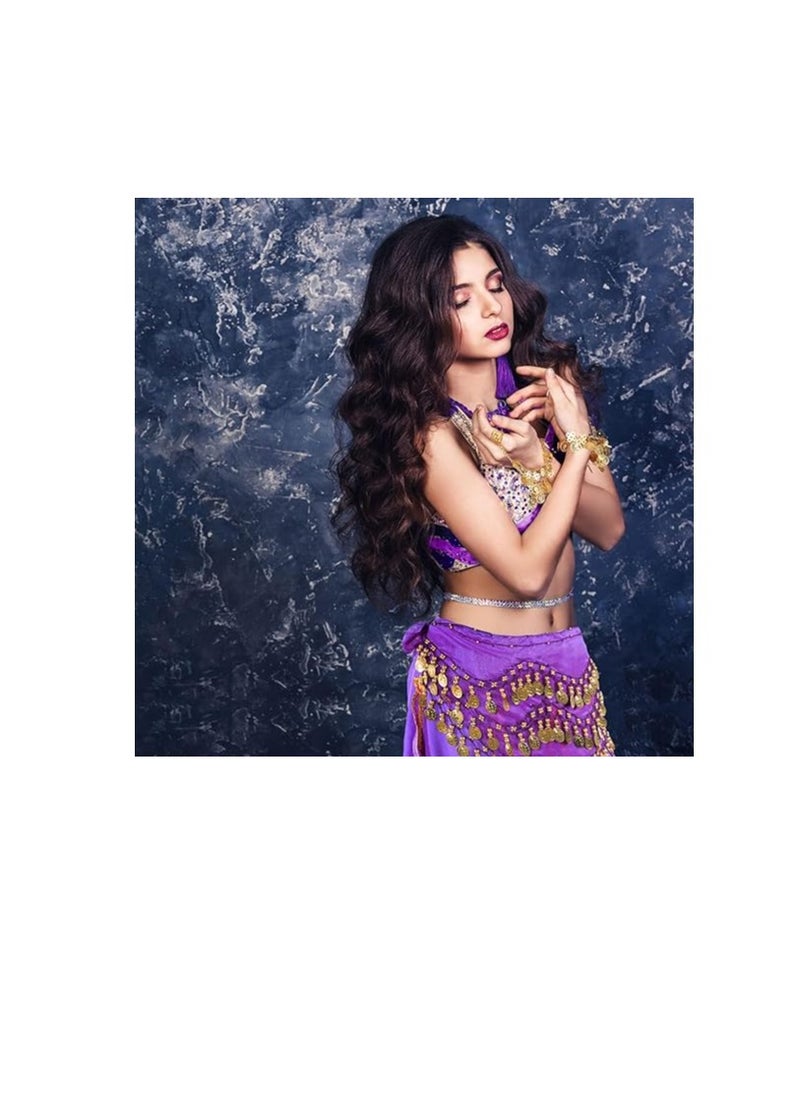 Excefore 8 Pcs Belly Dance Outfit Sets, Belly Dance Chiffon Skirt with Coins, Belly Dancing Hip Scarf Skirt Wrap, 2 Coin Bracelets, 2 Gold Boho Earrings, and 2 Boho Anklet Bracelet for Women Girls  - Image 4