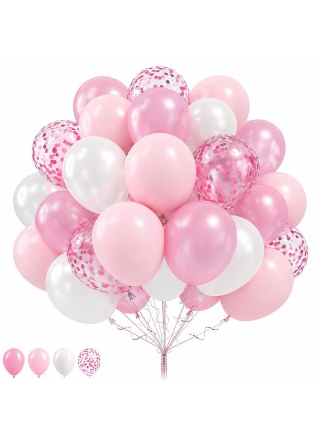Togvu Balloons Pink and White, 60 Packs 12 Inch Light Pink White Balloons with Confetti Balloons for Birthday Party Decorations Girl Women, Wedding, Christening Baby Shower Party, Bridal Shower - Image 1