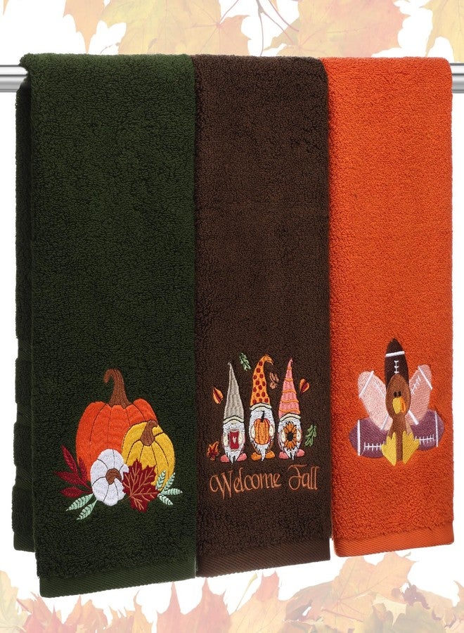 Mindsoft 3 Pcs Fall Thanksgiving Hand Towels Embroidered Pumpkin Turkey Gnomes Bathroom Kitchen Dish Towels Seasonal Thanksgiving Decorations for Kitchen Bathroom Decor - Image 1