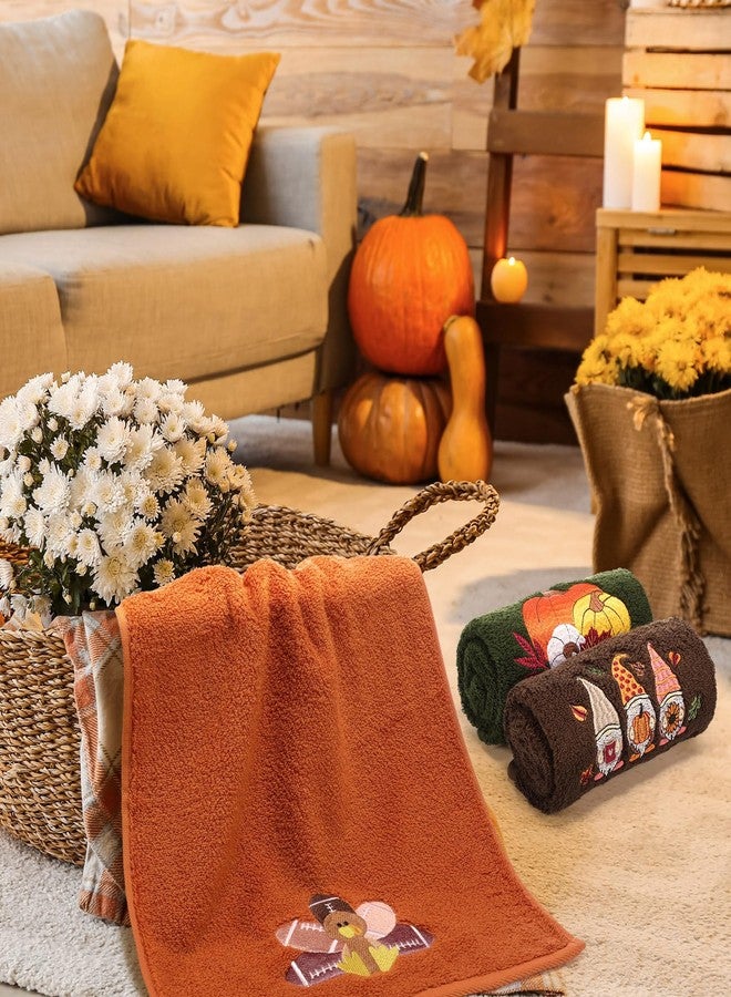 Mindsoft 3 Pcs Fall Thanksgiving Hand Towels Embroidered Pumpkin Turkey Gnomes Bathroom Kitchen Dish Towels Seasonal Thanksgiving Decorations for Kitchen Bathroom Decor - Image 5