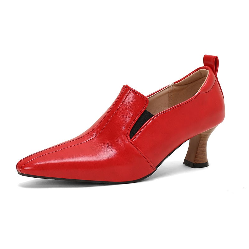 Style Spring 2024 Fashion Pointed 32-50 Super Plus Size Middle-Heel Solid Color Women'S Loose Band Shoes - Image 1
