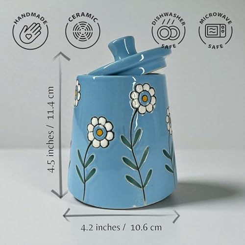 BACKKSPACE RETAIL Ceramic Jar Barni with Lid| Blue | Pack of 1 | 480 ml Capacity | Multipurpose Storage - Ideal for Storing Sugar, Spice, Coffee, Pulses, Salt - Image 3