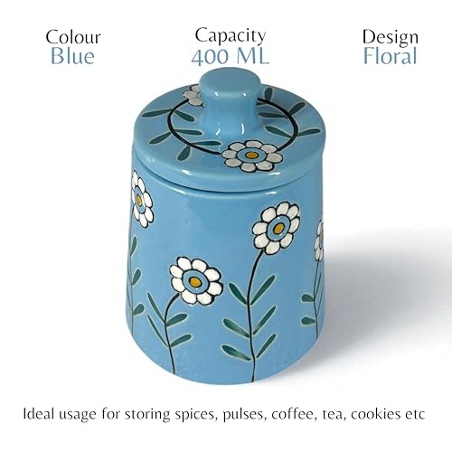 BACKKSPACE RETAIL Ceramic Jar Barni with Lid| Blue | Pack of 1 | 480 ml Capacity | Multipurpose Storage - Ideal for Storing Sugar, Spice, Coffee, Pulses, Salt - Image 2