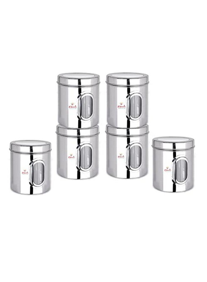 Ebun 1 Kg Stainless Steel See Through Containers - Pack of 6 Airtight Kitchen Storage Canisters, Ubha Dabba Style, for Spices, Tea, Coffee, Silver - Image 1