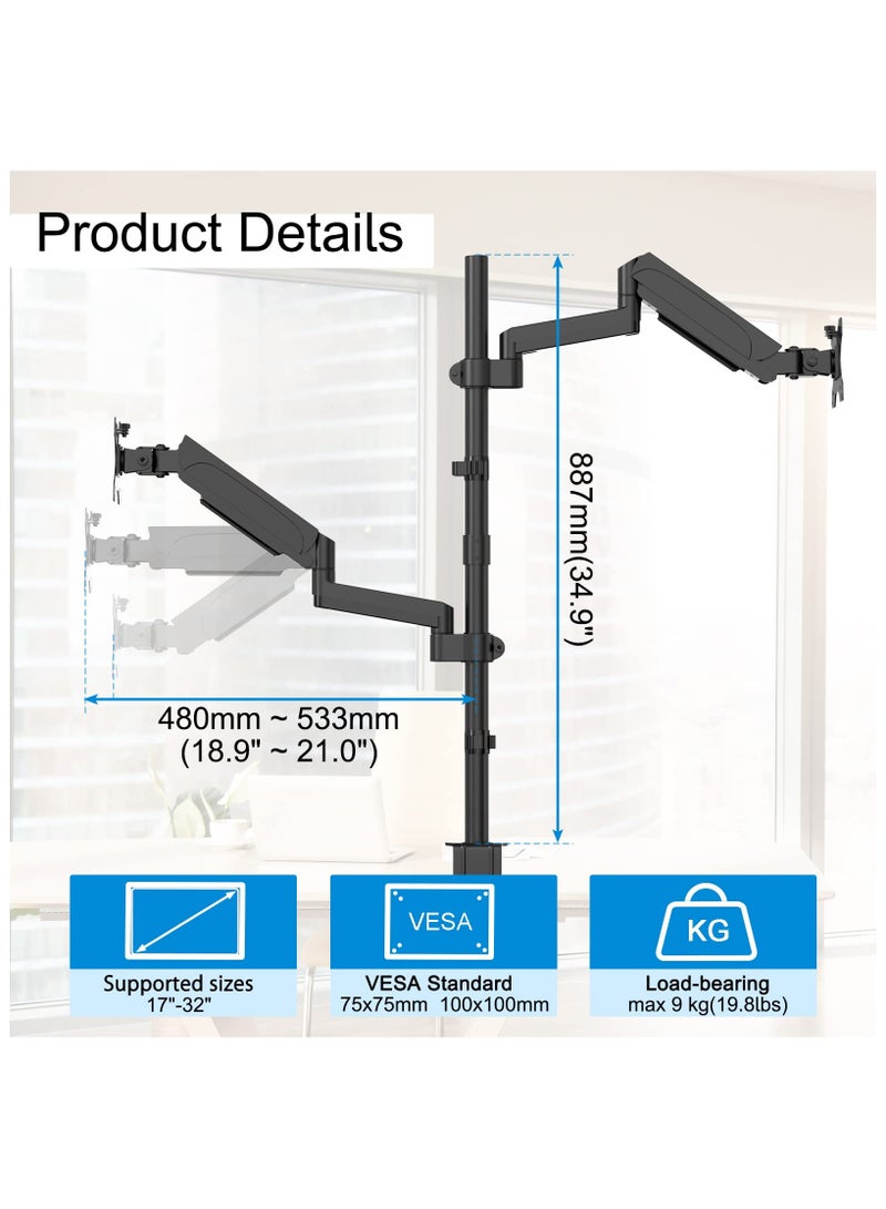 erorex Extra Tall Dual Monitor Stand- Vertical Stack Monitor Desk Mount for Two Screens Up to 32 Inch Height Adjustable Screen Supports with Swivel,Tilt,Rotation - Image 4