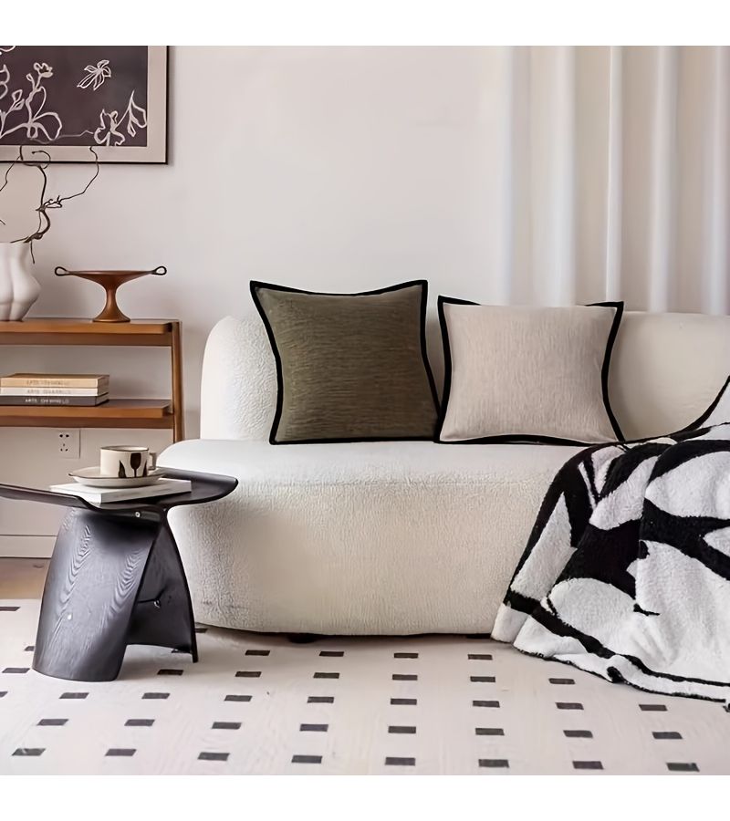 1pc French Vintage Style Cushion Cover Oat Milk Tea Color Black Edge Retro Green For American Style Living Room Sofa Lumbar Support - Image 1
