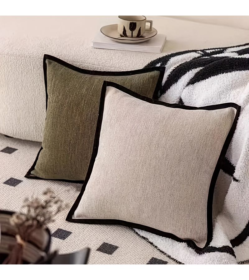 1pc French Vintage Style Cushion Cover Oat Milk Tea Color Black Edge Retro Green For American Style Living Room Sofa Lumbar Support - Image 4