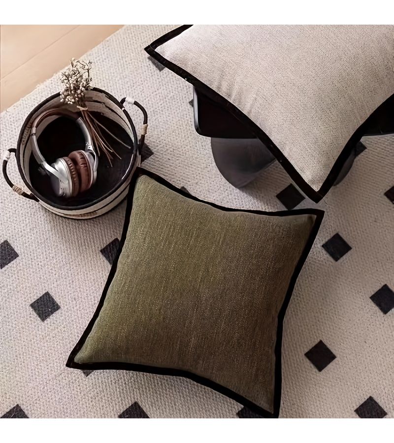 1pc French Vintage Style Cushion Cover Oat Milk Tea Color Black Edge Retro Green For American Style Living Room Sofa Lumbar Support - Image 2