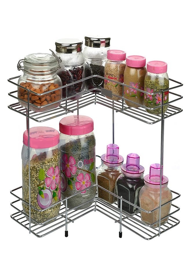 Krupasadhya L Corner Shape Stand Stainless Steel Multipurpose Storage Rack for Kitchen/Shelf - Dish Kitchen & Bathroom (2 Layer) - Image 4