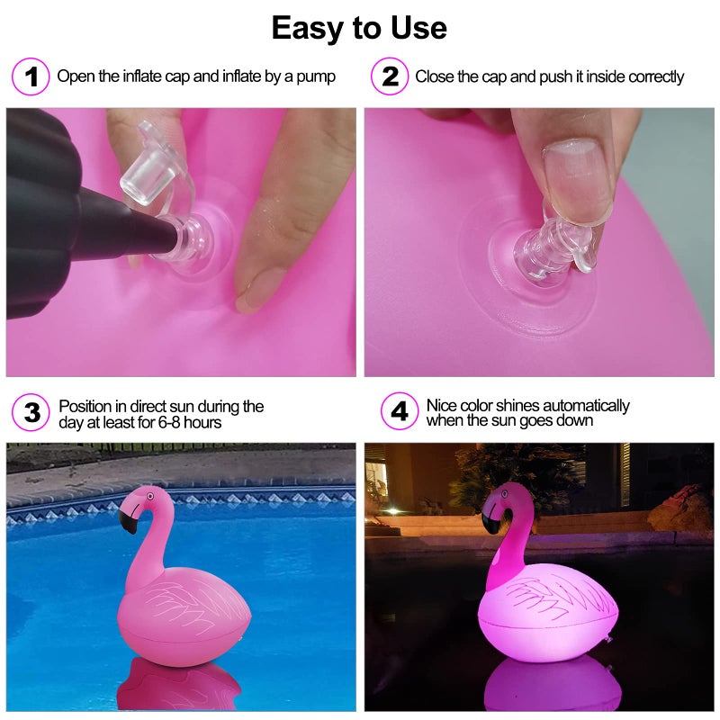 Cootway Floating Pool Lights Pack of 2, Solar Flamingo Pool Lights Waterproof, Glow in The Dark Solar Floating Pool Lights, Inflatable Floating Lights for Pool Wedding Party Decorations - Image 5