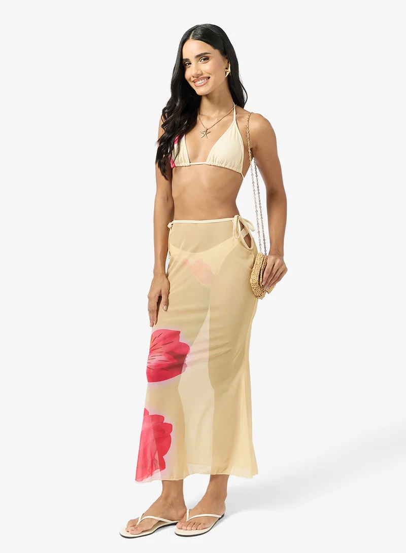 Ginger 3 PC Floral Bikini with Cover Up Skirt