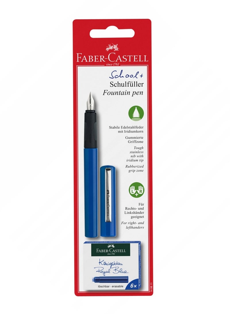 FABER-CASTELL قلم حبر مدرسي مع عبوة من 6 خراطيش حبر زرقاء - Image 1
