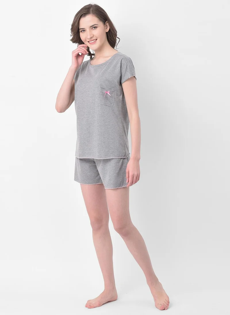 كلوفيا Clovia Chic Basic Top & Shorts in Grey - 100% Cotton