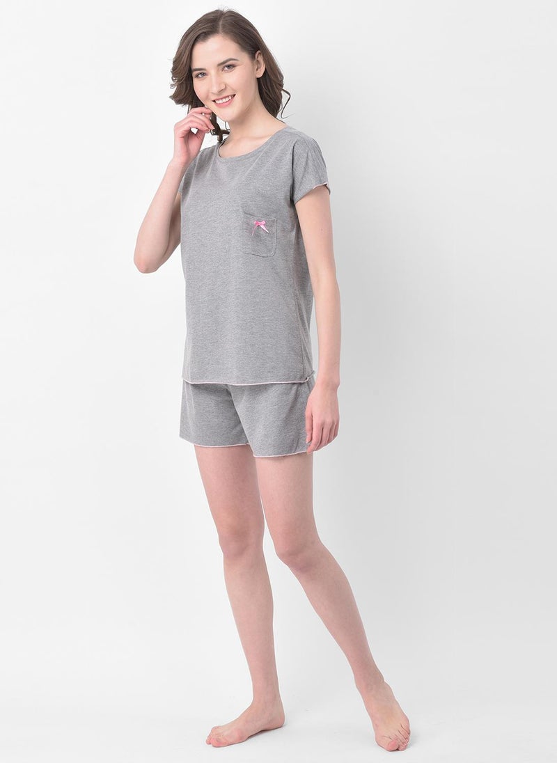 Clovia Chic Basic Top & Shorts in Grey - 100% Cotton - Image 1