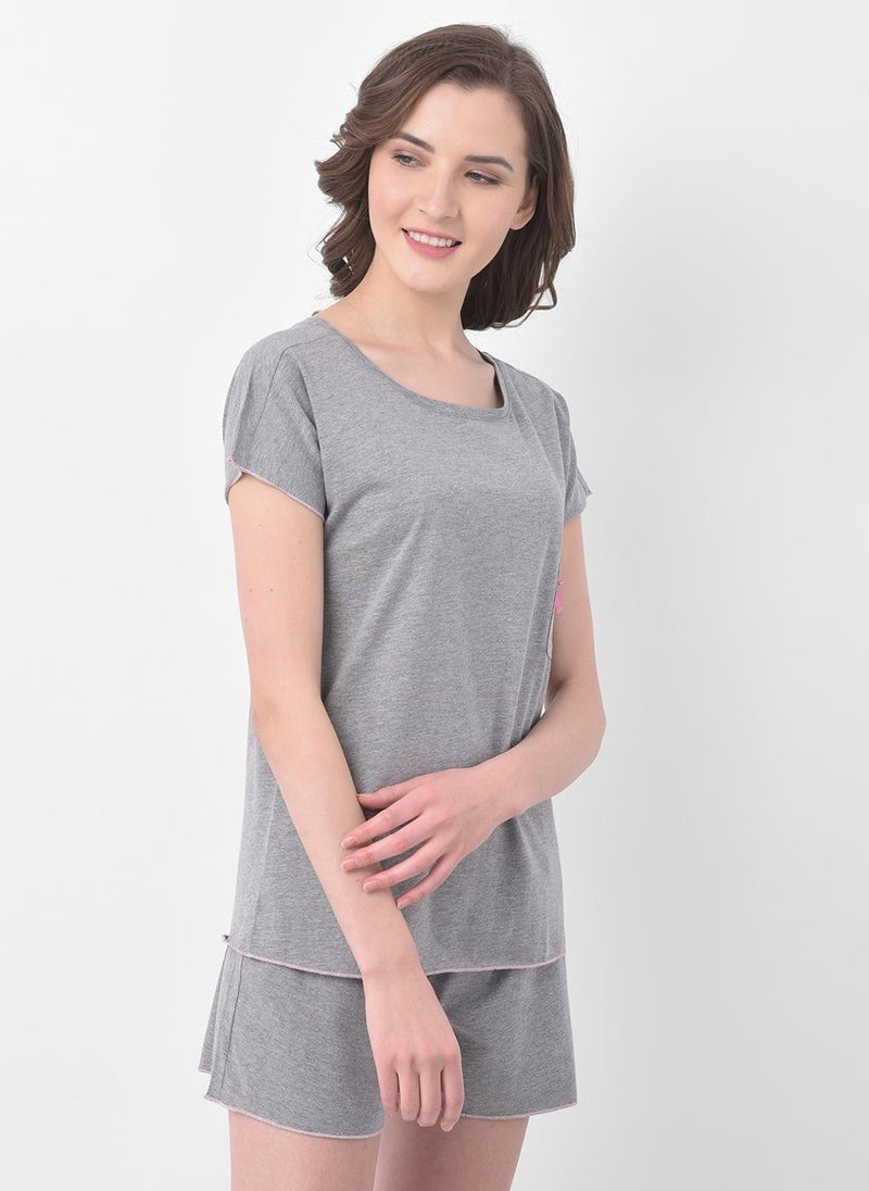 Clovia Chic Basic Top & Shorts in Grey - 100% Cotton - Image 3