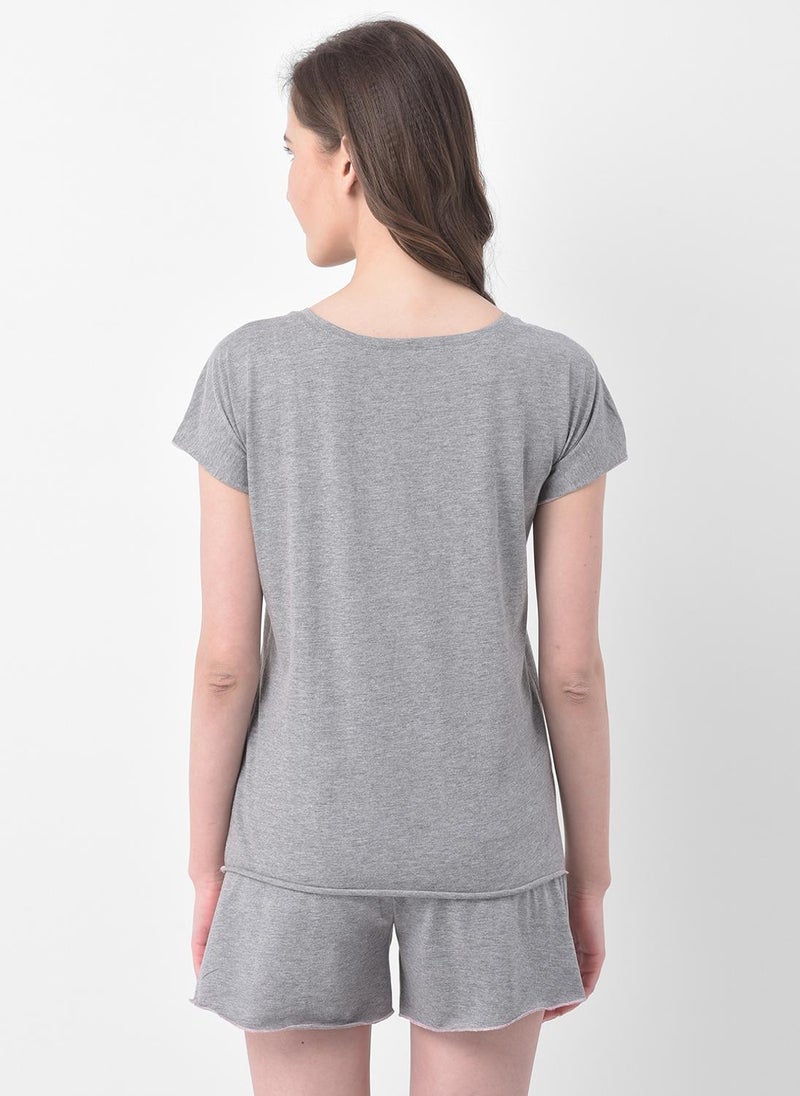 Clovia Chic Basic Top & Shorts in Grey - 100% Cotton - Image 4