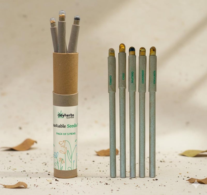 clayherbs (Pack-5 Blue Ink Pen | Return Gift | Corporate Gifting | Sustainable Pens | Eco-Friendly | Paper Pens | Biodegradable | Plantable Seeds | Bulk Pen For Hotels, Office and Schools - Image 1