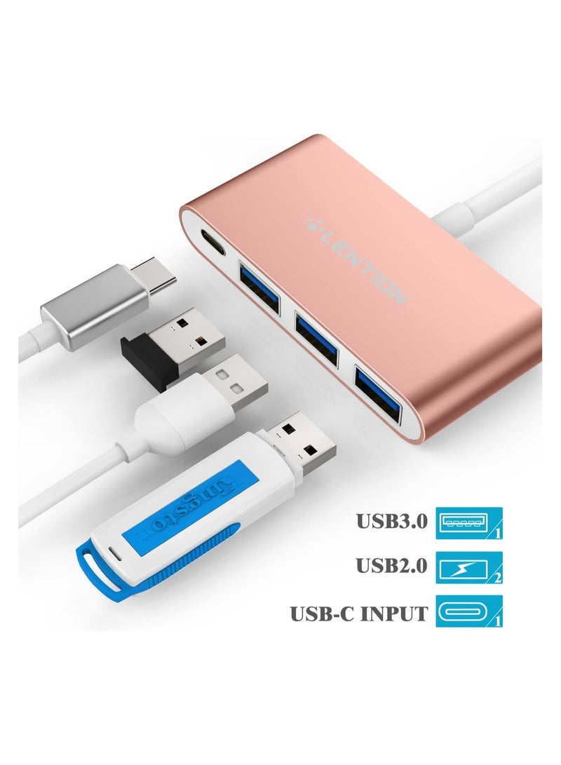 Lention LENTION 4-in-1 USB-C Hub with 3 USB 3.0 and Type C Power Delivery Compatible 2023-2016 MacBook Pro 13/14/15/16, New Mac Air/Surface, ChromeBook, More, Multiport Charging Adapter (CB-C13se, Rose Gold)  - Image 2
