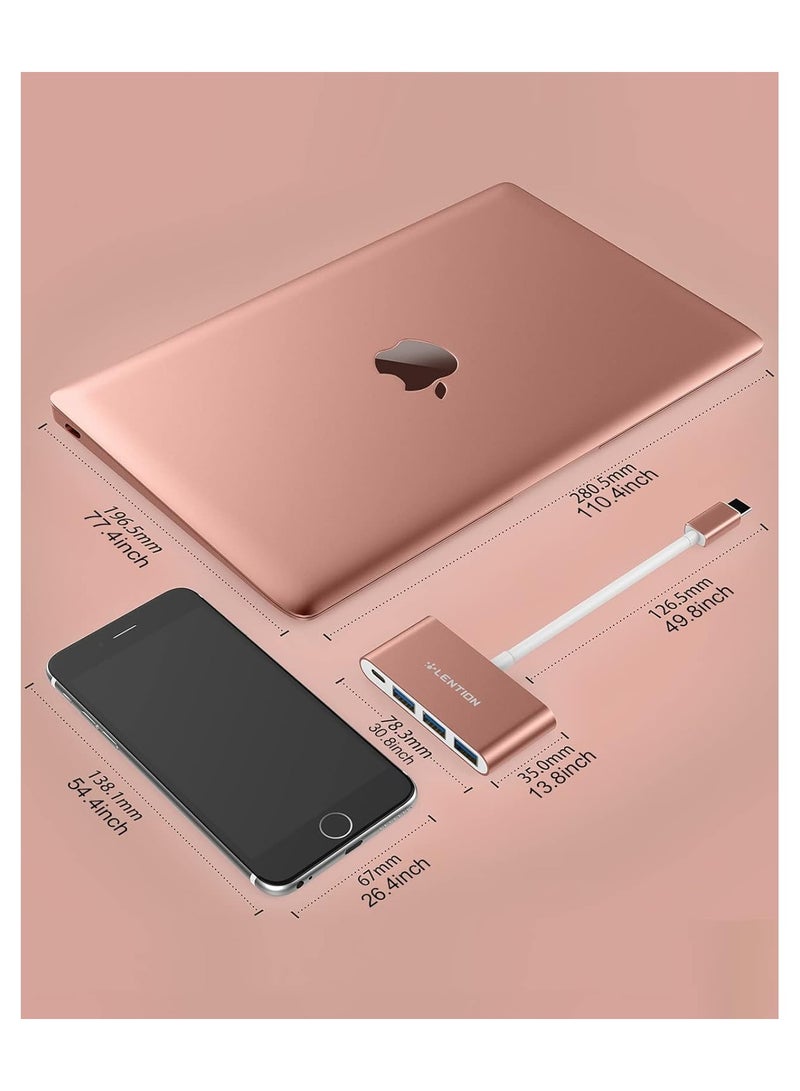 Lention LENTION 4-in-1 USB-C Hub with 3 USB 3.0 and Type C Power Delivery Compatible 2023-2016 MacBook Pro 13/14/15/16, New Mac Air/Surface, ChromeBook, More, Multiport Charging Adapter (CB-C13se, Rose Gold)  - Image 3