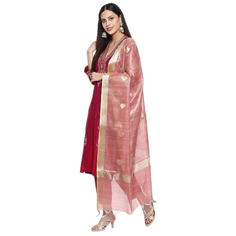 BIBA Women's Embroidery Straight Salwar Kurta Dupatta(Skdbanarasi8941_Meganta_36) - Cotton Blend, Magenta - Image 5