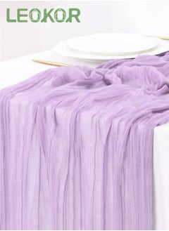 LEOKOR 4M Cheesecloth Table Runner, Purple Wedding Table Runner, Boho Gauze Table Runner, Rustic Sheer Table Decor 90x400 CM  - Image 1