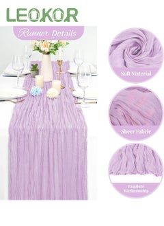 LEOKOR 4M Cheesecloth Table Runner, Purple Wedding Table Runner, Boho Gauze Table Runner, Rustic Sheer Table Decor 90x400 CM  - Image 2