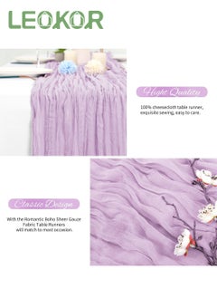 LEOKOR 4M Cheesecloth Table Runner, Purple Wedding Table Runner, Boho Gauze Table Runner, Rustic Sheer Table Decor 90x400 CM  - Image 5