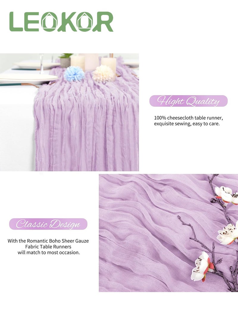 LEOKOR - 4M Cheesecloth Table Runner, Purple Wedding Table Runner, Boho Gauze Table Runner, Rustic Sheer Table Decor 90x400 CM - Image 1