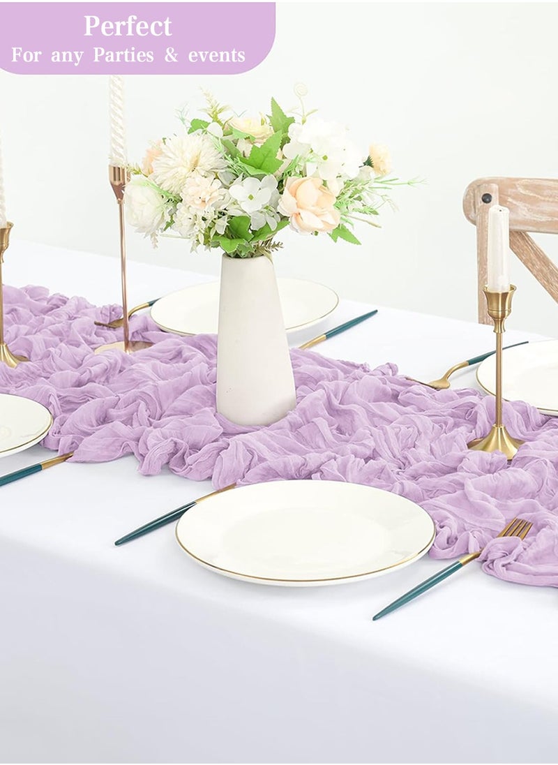 LEOKOR - 4M Cheesecloth Table Runner, Purple Wedding Table Runner, Boho Gauze Table Runner, Rustic Sheer Table Decor 90x400 CM - Image 1