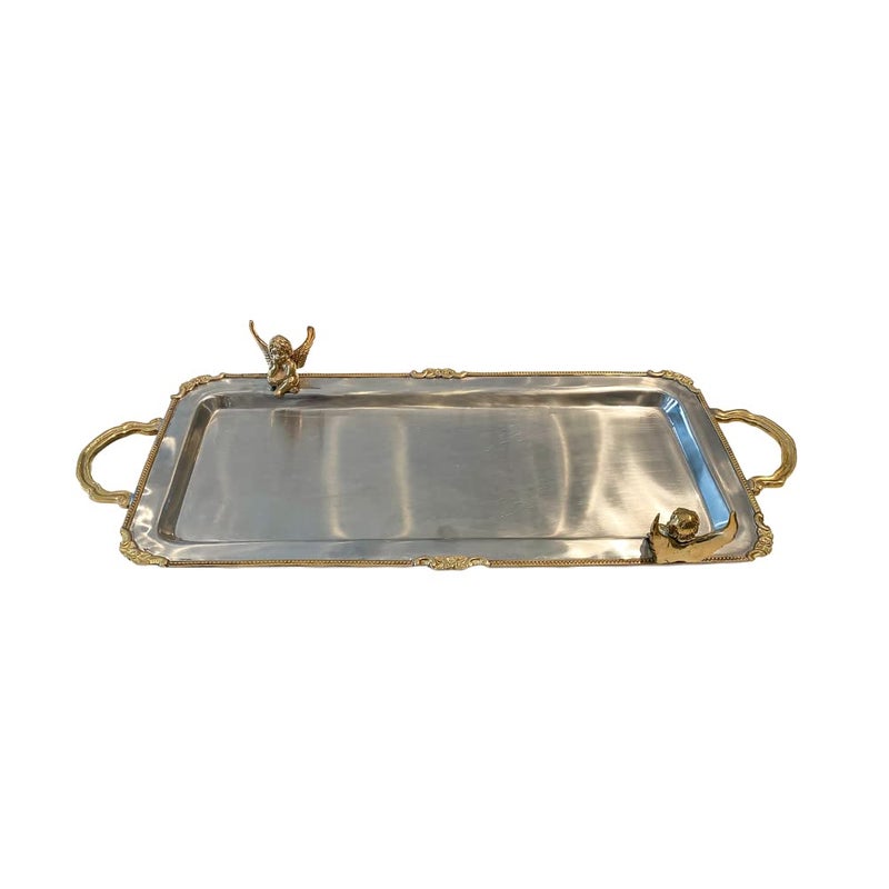 IZZHAAR Angel Serving Tray | Metal Serving Tray | Kitchen & Dining Decorative Tray | Trays for Marriage | Kitchen Organizer Tray | Trays for Dining Table Decoration | Trays for Gifting| - Image 1