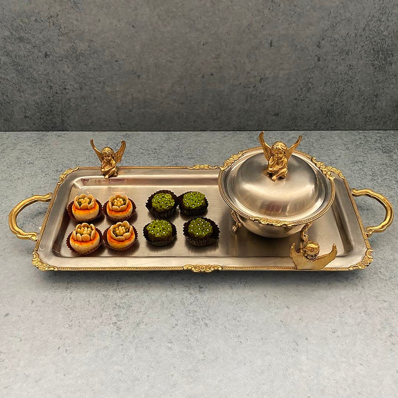 IZZHAAR Angel Serving Tray | Metal Serving Tray | Kitchen & Dining Decorative Tray | Trays for Marriage | Kitchen Organizer Tray | Trays for Dining Table Decoration | Trays for Gifting| - Image 3